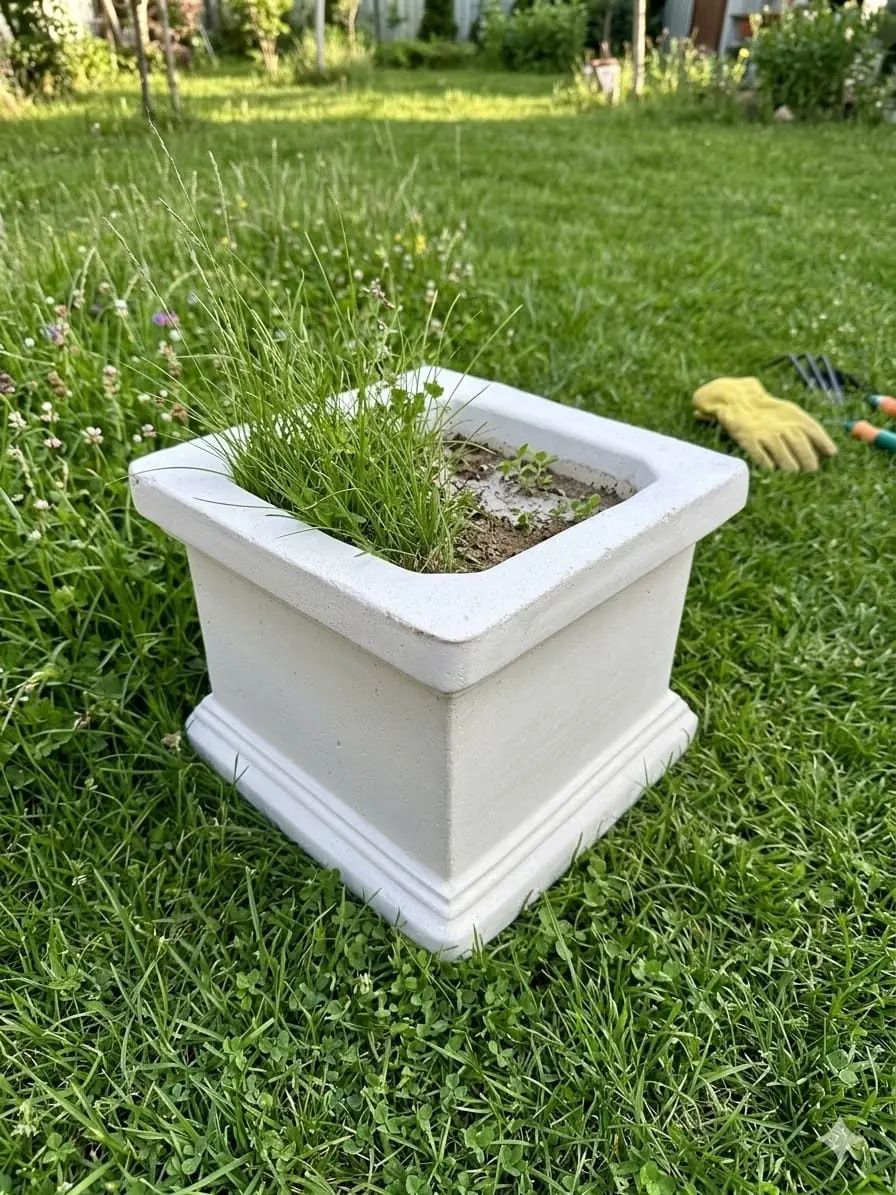 Jardiniere artizanale din ciment alb și praf de marmura